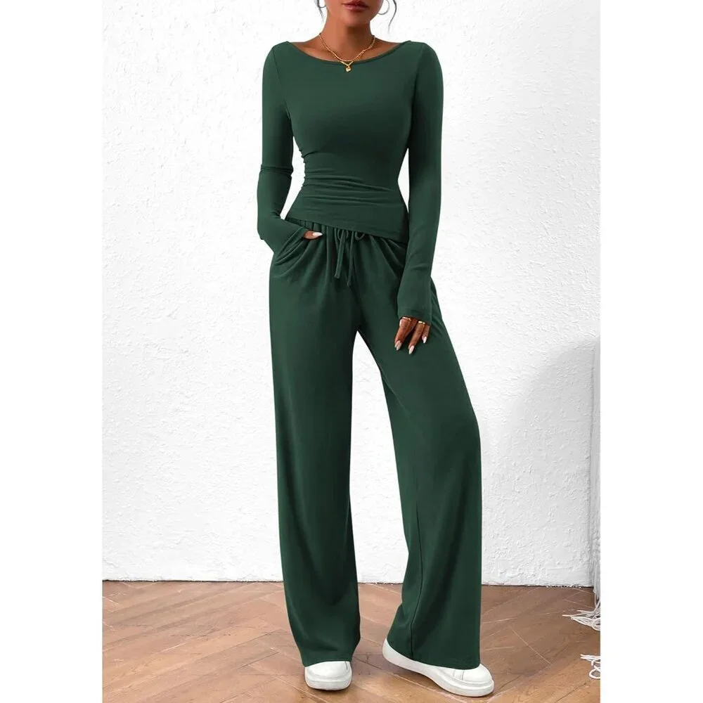 Women's 2 Piece Lounge Set Viscose Blend Casual Comfortable Wide Leg Pants